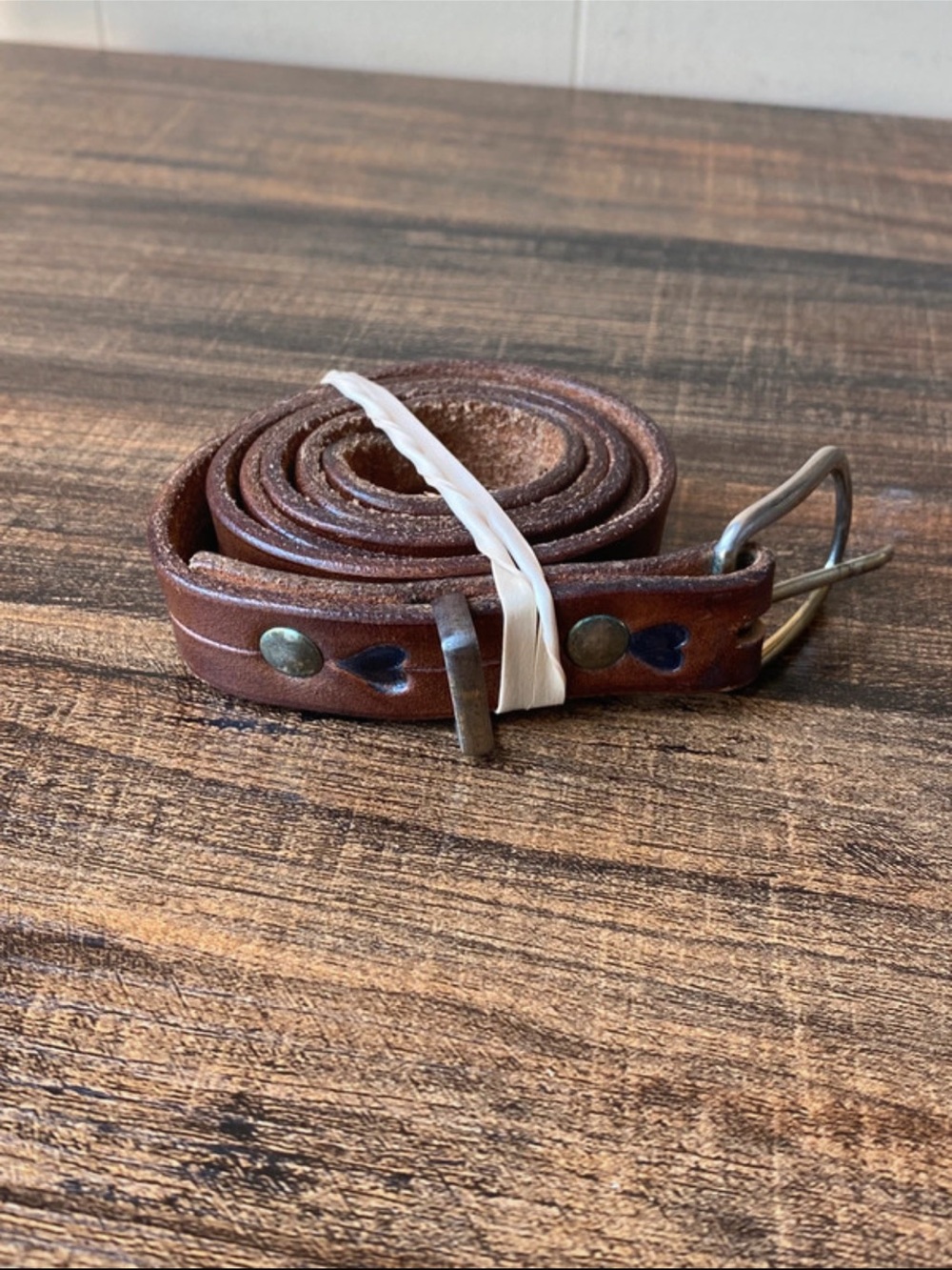 Vintage Hand Tooled Leather Belt, 28”